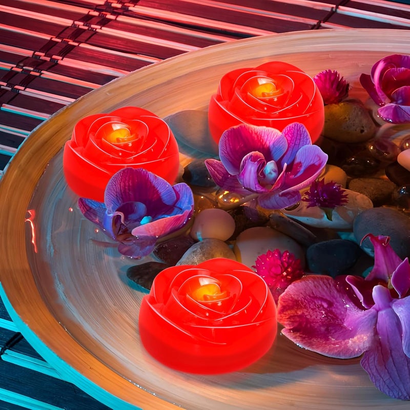Aignis 12pcs Flameless LED Floating Candles, Red Rose Plastic Tealights Battery Operated, 120+ Hours Glow Time, Cozy Light for Romantic Pool/Bathtub/Hot Bath/Wedding Centerpiece Decor(D2.83 * H1.42) - Image 4